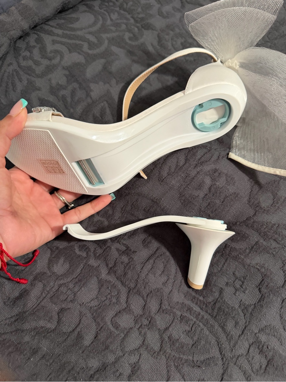Pashion White Embellished Ankle-Strap Heels - Picture 6 of 6